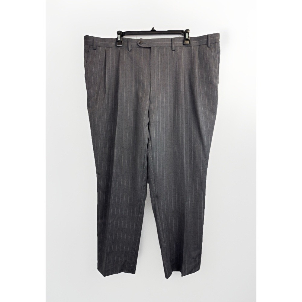 NEW JC Penney Men's 43X31‎ Wool Pleated Dress Pants Grey Pinstriped Slacks
